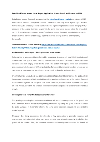 Spinal Cord Tumor Market Share, Region, Application, Drivers, Trends and Forecast to 2029