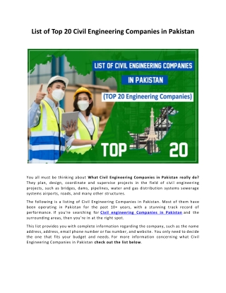 List of Top 20 Civil Engineering Companies in Pakistan