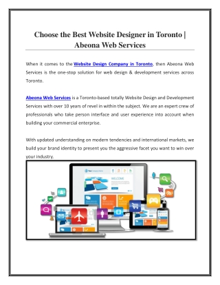 Choose the Top Website Designer in Toronto |Abeona Web Services