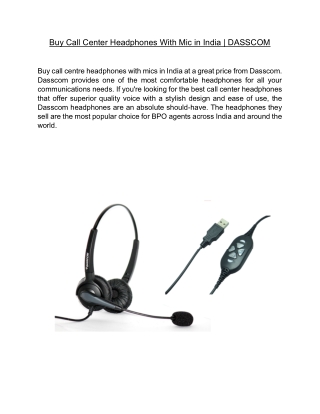 Buy Call Center Headphones With Mic in India  | DASSCOM