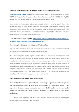 Ultrasound Probe Market Trends, Application, Growth Factors and Forecast to 2027