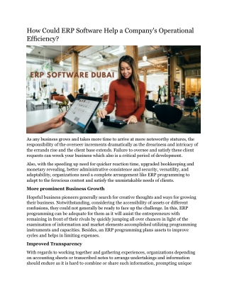 How Could ERP Software Help a Company's Operational Efficiency