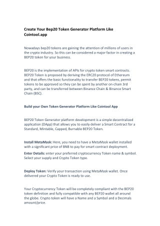 Create Your Bep20 Token Generator Platform Like Cointool.app
