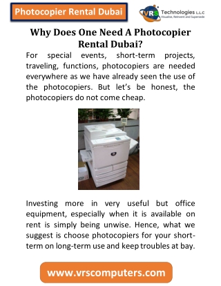 Why Does One Need A Photocopier Rental Dubai?