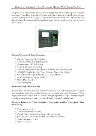 Biometric Fingerprint Time Attendance Machine With Access Control