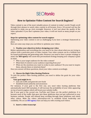 How to Optimize Video Content for Search Engines? 10 Easy Steps