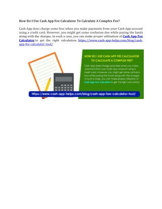 How Do I Use Cash App Fee Calculator To Calculate A Complex Fee