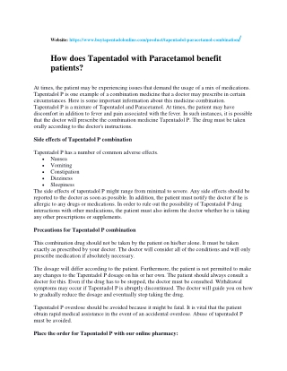 How does Tapentadol with Paracetamol benefit patients?