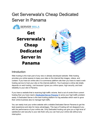 Get Serverwala's Cheap Dedicated Server In Panama