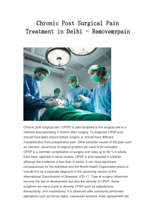 Chronic Post Surgical Pain Treatment in Delhi - Removemypain