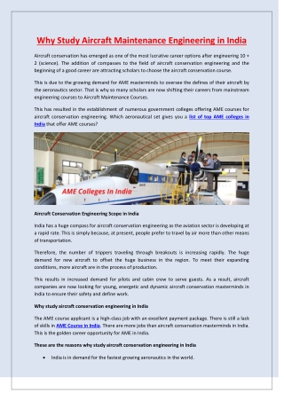 Why Study Aircraft Maintenance Engineering in India