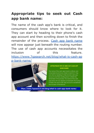 Appropriate tips to seek out Cash app bank name: