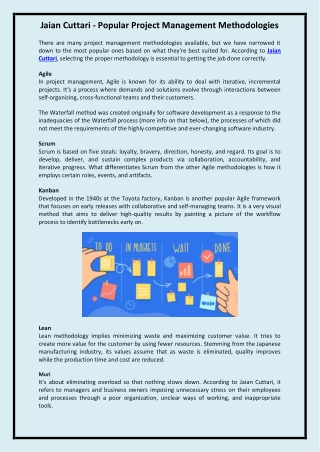 Jaian Cuttari - Popular Project Management Methodologies