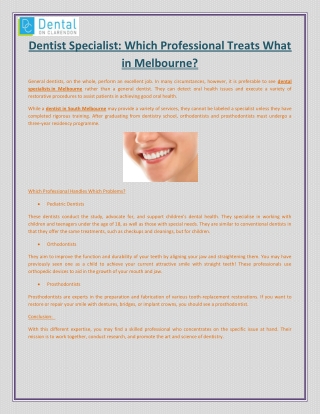 Dentist Specialist Which Professional Treats What in Melbourne