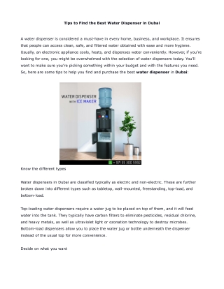 Tips to Find the Best Water Dispenser in Dubai