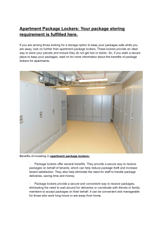 Apartment Package Lockers_ Your package storing requirement is fulfilled here