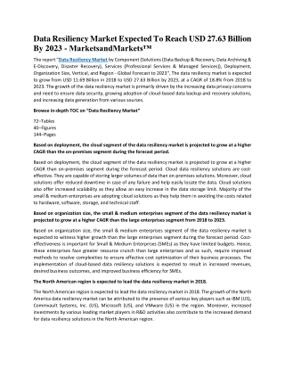 Data Resiliency Market Expected To Reach USD 27.63 Billion By 2023