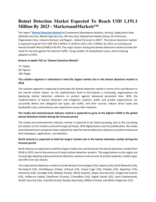 Botnet Detection Market Expected To Reach USD 1,191.1 Million By 2023