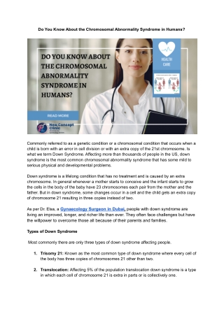 Discover About the Chromosomal Abnormality Syndrome in Humans