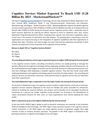 Cognitive Services Market Expected To Reach USD 15.28 Billion By 2023