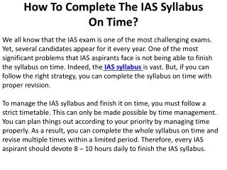 How To Complete The IAS Syllabus On Time