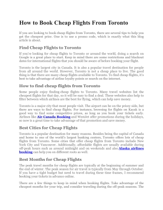 How to Book Cheap Flights From Toronto