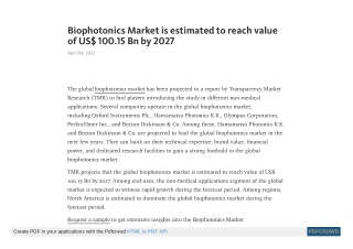 Biophotonics Market to reach US$ 100.15 Bn by 2027