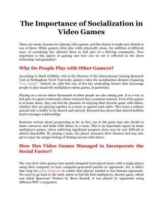 The Importance of Socialization in Video Games