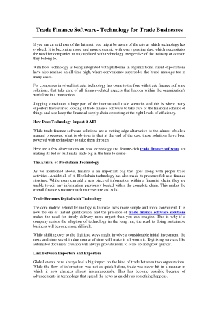 Trade Finance Software- Technology for Trade Businesses