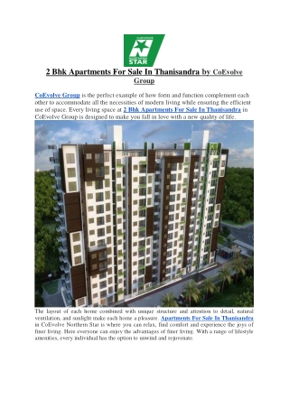 2 Bhk Apartments For Sale In Thanisandra by CoEvolve Group