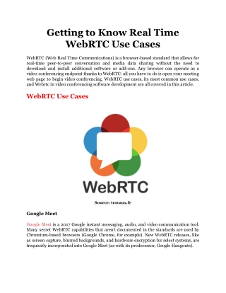 Getting to Know Real Time WebRTC Use Cases