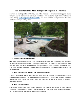 Ask these Questions When Hiring Pool Companies in Sevierville