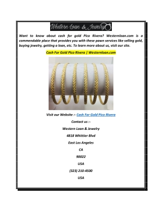 Cash For Gold Pico Rivera  Westernloan.com