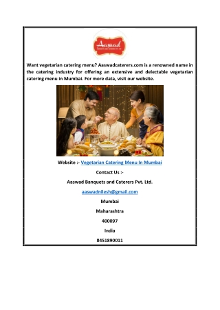 Vegetarian Catering Menu in Mumbai  Aaswadcaterers.com