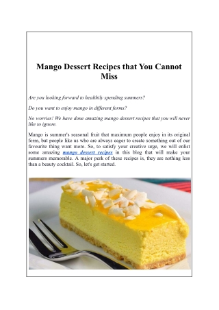 Mango Dessert Recipes that You Cannot Miss