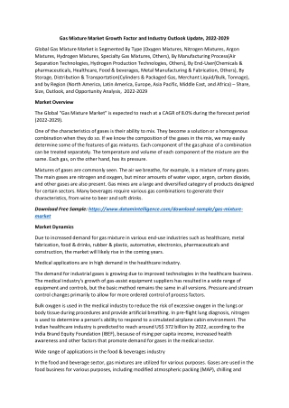 Gas Mixture Market Growth Factor and Industry Outlook Update