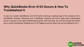 Take the help of all the solutions and fix the QuickBooks Error 6143