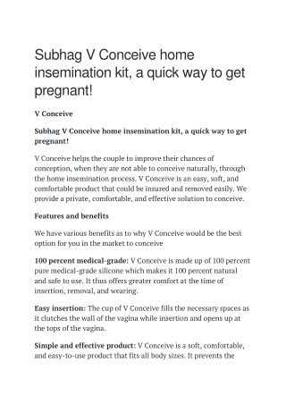 Subhag V Conceive home insemination kit, a quick way to get pregnant