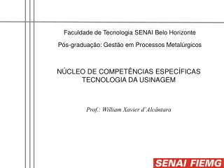 Faculdade de Tecnologia SENAI Belo Horizonte Pós-graduação: Gestão em Processos Metalúrgicos