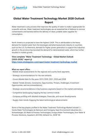 2021 Water Treatment Technology Industry Global Analysis Report