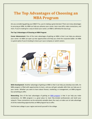 The Top Advantages of Choosing an MBA Program
