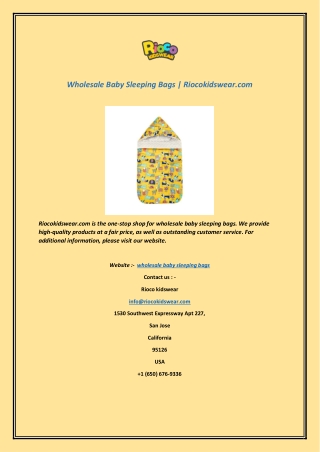 Wholesale Baby Sleeping Bags | Riocokidswear.com