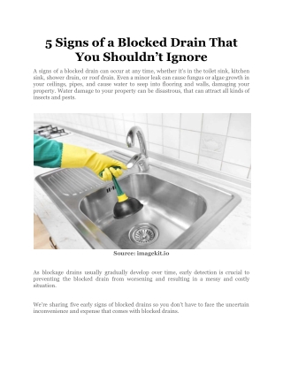 5 Signs of a Blocked Drain That You Shouldn’t Ignore