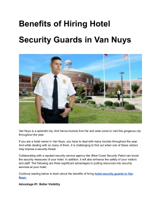 Benefits of Hiring Hotel Security Guards in Van Nuys