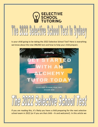 The 2022 Selective School Test In Sydney