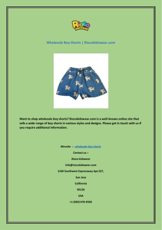 Wholesale Boy Shorts | Riocokidswear.com