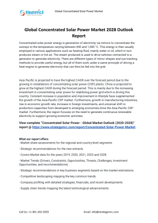 2021 Concentrated Solar Power Industry Global Analysis Report