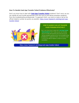 How To Handle Cash App Transfer Failed Problems Effectively?