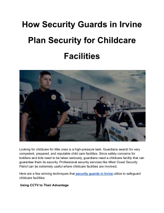 How Security Guards in Irvine Plan Security for Childcare Facilities