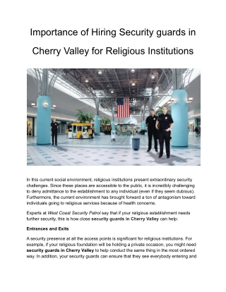 Importance of Hiring Security guards in Cherry Valley for Religious Institutions